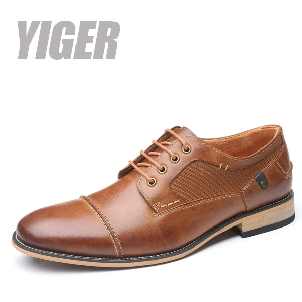 Brown dress shoes YIGER/Новинка; Мужская официальная обувь; обувь в деловом стиле; повседневная обувь на шнуровке; Мужские модельные туфли; мужская обувь ручной работы из натуральной кожи; большие размеры; 296A - Цвет: Brown dress shoes