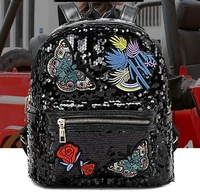 glitter sequins embroidery backpack women fashion travel rucksack new rose butterfly patched school bag mochilas