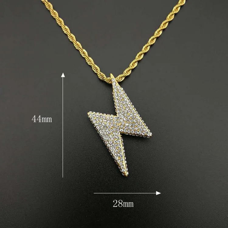 Hip Hop Bling flash Lightning Pendants with full zircon 316L Stainless Steel Jewelry for men free Chain Necklace Dropshipping | Украшения и