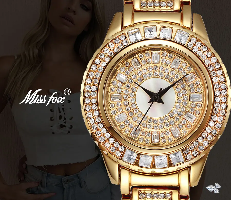 MissFox Miss Fox брендовые кварцевые часы женские роскошные золотые женские часы серебряные модные наручные часы для женщин Relogio Feminino