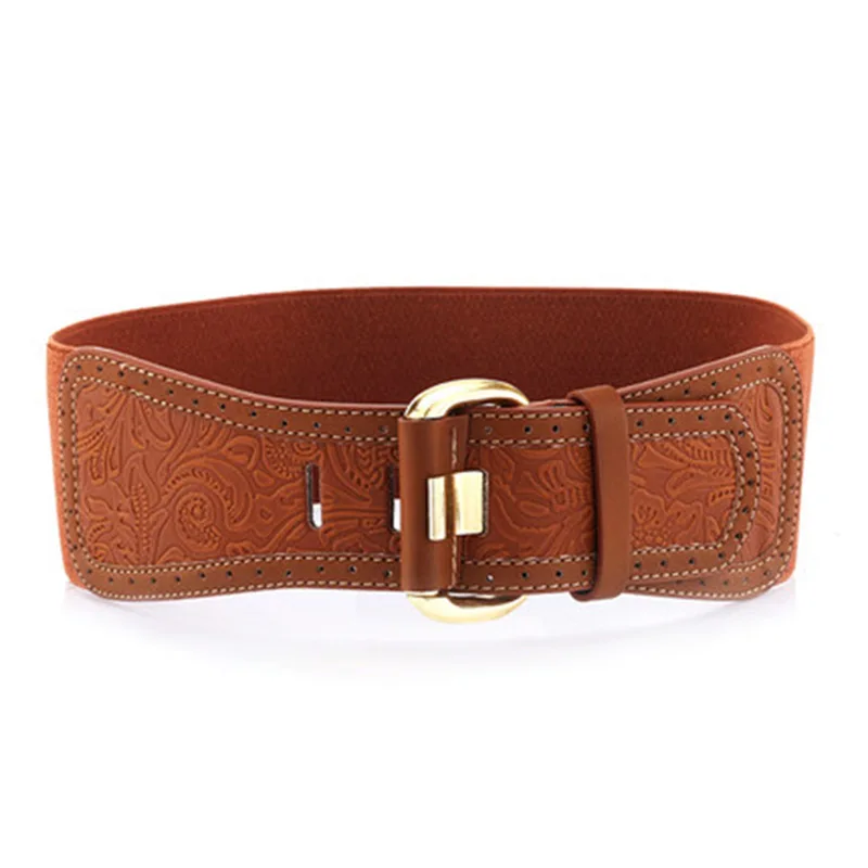 Ремень Ta-weo женский эластичный модный широкий пояс из искусственной кожи с Резной