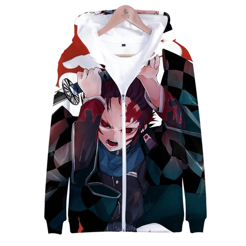 Cosroad Tanjirou Kamado, толстовки с капюшоном для косплея, Demon Slayer Kimetsu no Yaiba, Nezuko Kamado, Свитера с капюшоном на молнии с 3D принтом