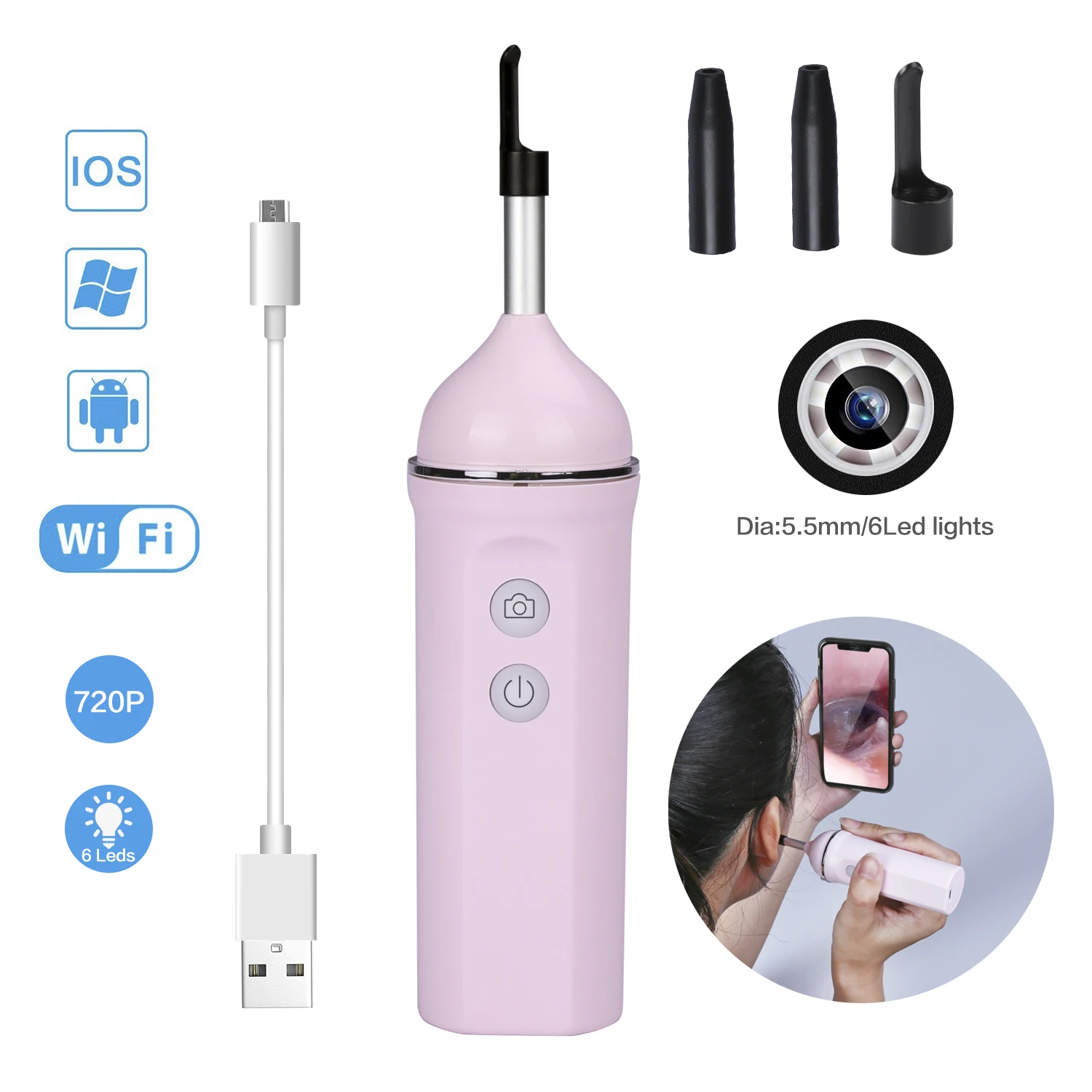 Мини Wifi эндоскоп камера 720P Чистка ушей Otoscope интегрированные беспроводные