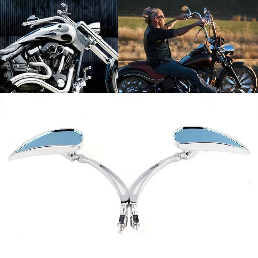 Mini espejos laterales cromados personalizados en forma de lágrima para motocicleta, para motocicleta, Street Sport Bike Cruiser Chopper para Harley Sportster Softail XL