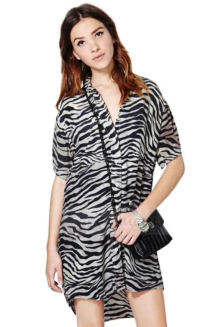 Zebra print volume Cufflinks loop long Lapel shirt sleeved dress coat | Женская одежда