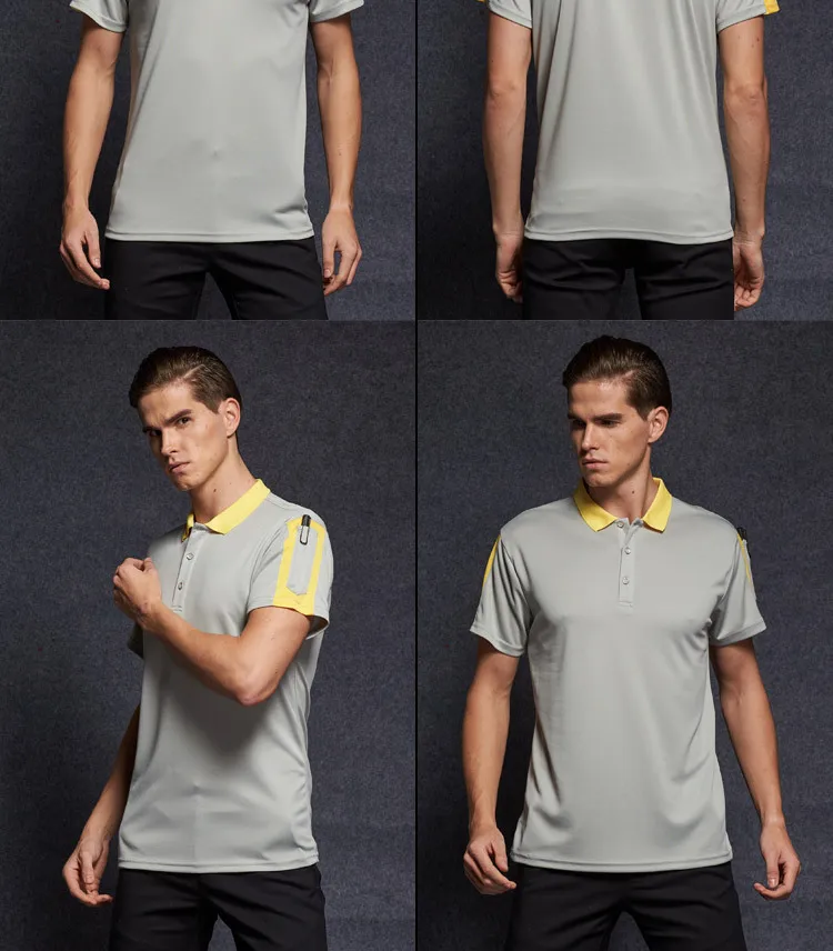 Рубашка-поло c карманом Для мужчин короткий рукав Slim Fit Повседневное Для мужчин рубашки поло Быстросохнущий полиэстер дышащий брендов одежды на заказ летние