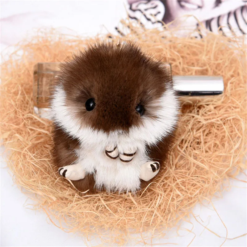 Брелок из меха норки и травы милый хомяк кулон модный помпон сумочка с брелоком
