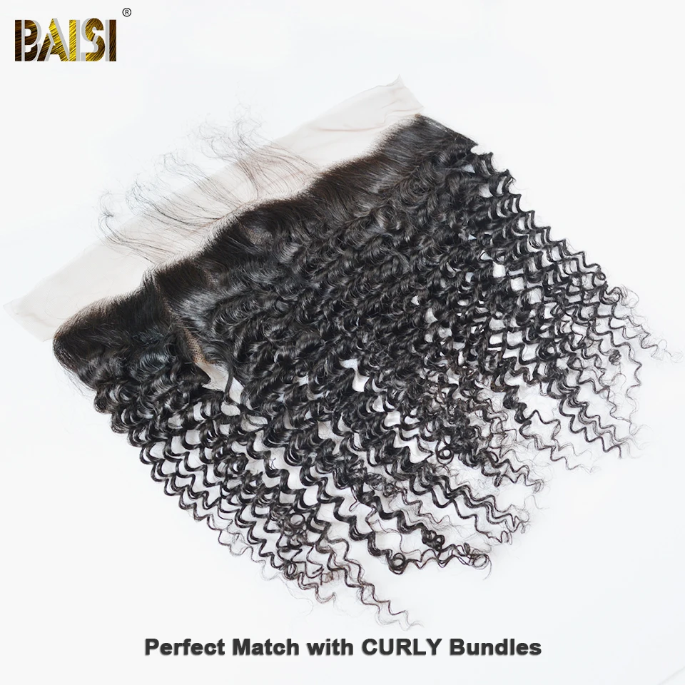 Волосы BAISI перуанские натуральные волосы вьющиеся кружевные фронтальные 13x4
