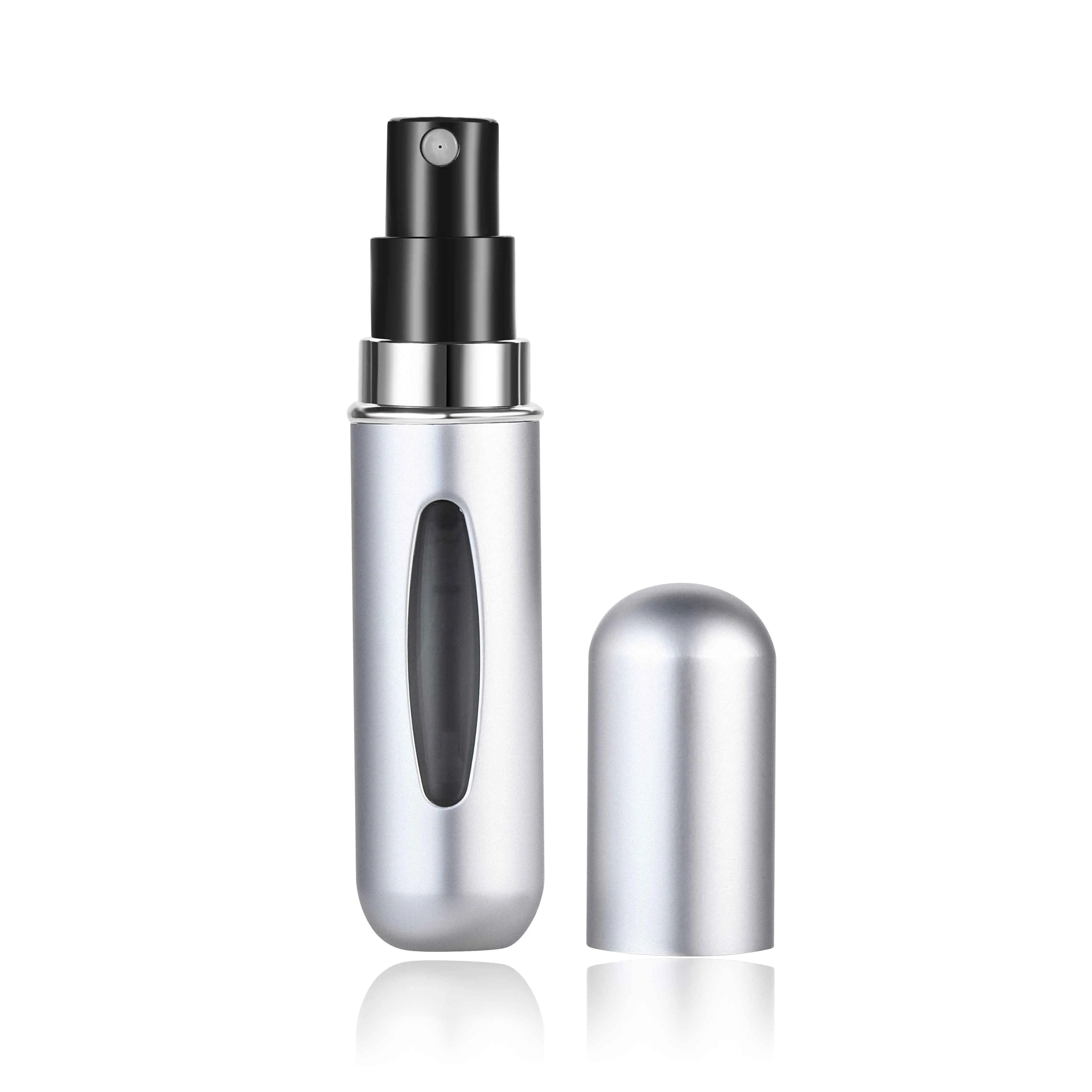 MUB-5ml мини многоразовая Удобная пустая бутылка для парфюмерии с распылителем насос алюминиевая спрей бутылка-контейнер для косметики путешествия Parfum подарок - Цвет: Silver