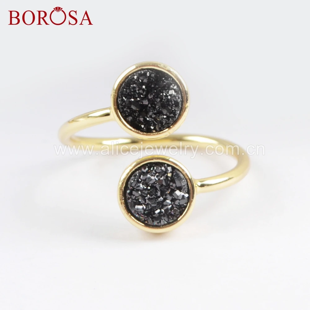 Кольцо BOROSA ZG0363 регулируемое из натурального агата с двойным круглым камнем 5
