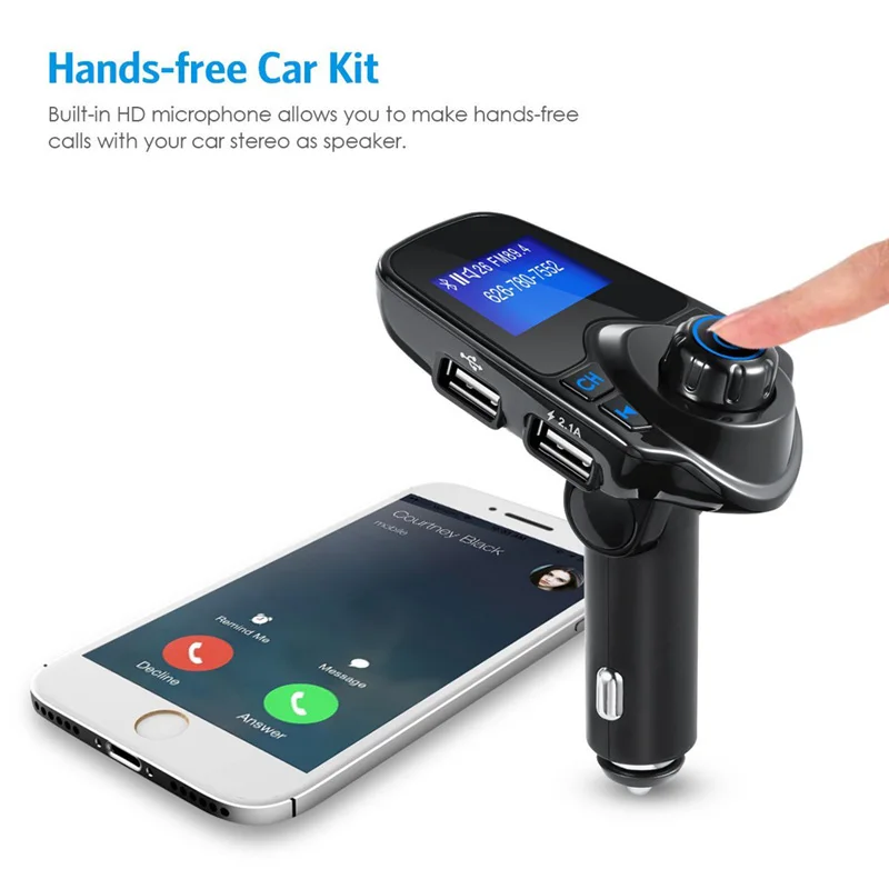 Kingslims автомобильный комплект fm передатчик Bluetooth Автомобильный Mp3 плеер Handsfree A2DP 2.1A
