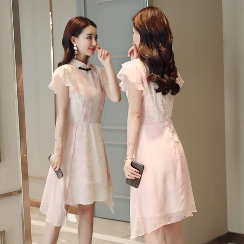 Китайский Национальный стиль улучшилось Cheongsam шифон женское платье 2018 новый