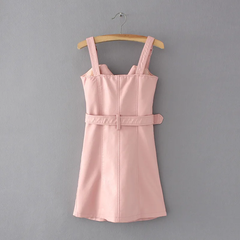 Женское Короткое платье из ПУ кожи с V-образным вырезом | Женская одежда