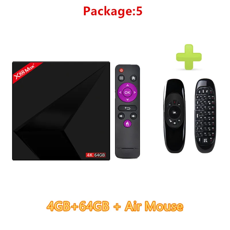 4GB 64GB Air Mouse HAAYOT Android 9,0X88 MAX+ Smart tv Box 4G 64G RK3328 Четырехъядерный 4K BT4.0 2,4G/5G WiFi телеприставка type-c USB 3,0 медиаплеер - Цвет: 4GB 64GB Air Mouse