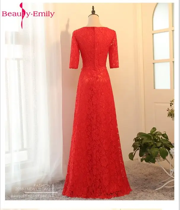 Beauty Emily, сделанные на заказ, Длинные Красные кружевные вечерние платья,, v-образный вырез, ТРАПЕЦИЕВИДНОЕ, короткий рукав, на молнии, платья невесты, платья для вечеринки, выпускного вечера