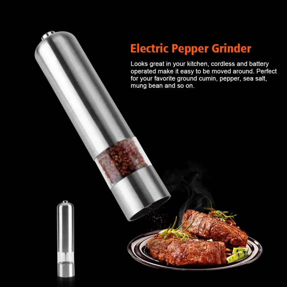 

Protable Electric Kitchen Pepper Grinder Stainless Steel Battery Powered Adjustable Salt Mill Kitchen Tools Grinding For Cooking