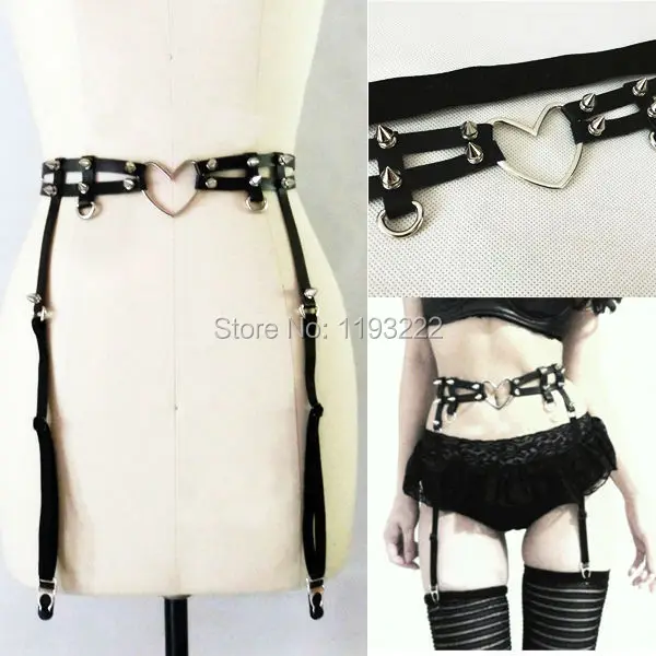 Фото Sexy Lolita Handmade Double Studded Row Leather Heart Waist Harness Large Big Garter Belt Suspenders BELT Женская одежда Sexy Lolita Handmade Double Studded Row Leather Heart Waist Harness Large Big Garter Belt Suspenders BELT Женская одежда