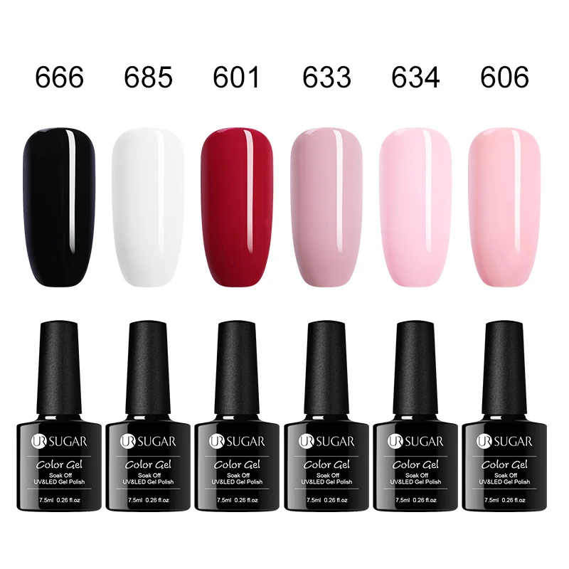 6Pcs Set 1 UR SUGAR Full Manicure Nail Set 6W UV LED Lamp with 7.5ml Semi Permanant Color UV Gel Polish Top Base Coat Nail Art Tools Kit - Цвет: 6Pcs Set 1