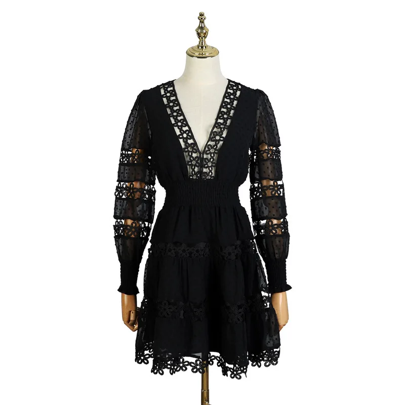 Летнее сексуальное открытое платье для женщин v образный вырез пышные рукава