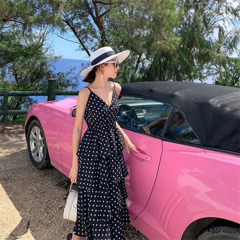 Женское винтажное платье в горошек без рукавов с v-образным вырезом Праздничное