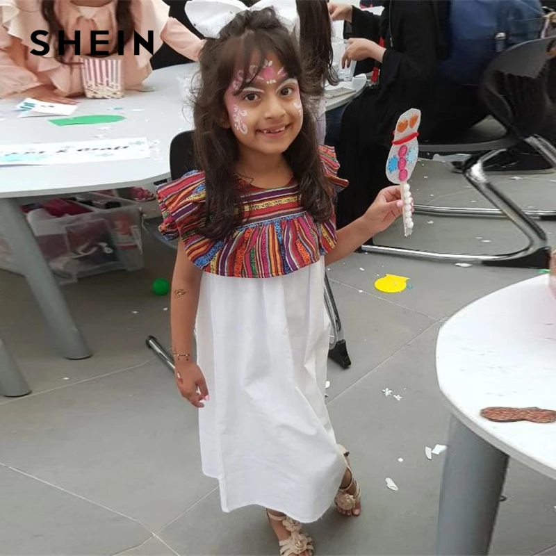 SHEIN Kiddie/белое платье с вырезом-замочкой на спине и контрастными пуговицами для девочек-подростков; вечерние платья для девочек; коллекция года; сезон лето; платье-трапеция без рукавов для девочек