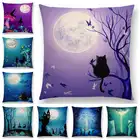 Чехол на диванную подушку с изображением милого кота, волшебной Луны, ночи, чудесных лесных колдунов, для Хэллоуина, танцевальная подушка