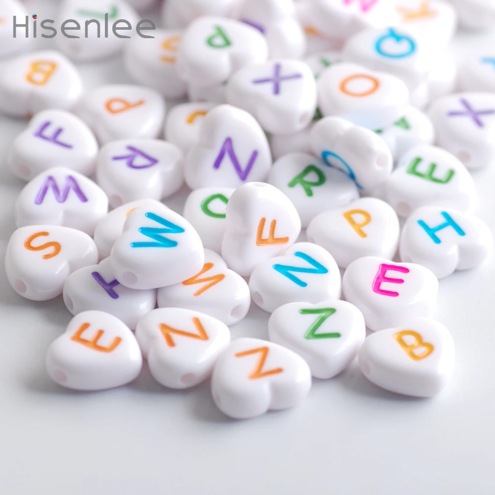 Цветные шрифты Hisenlee 4x11 мм 100 шт. акриловые белые в форме сердца случайная упаковка