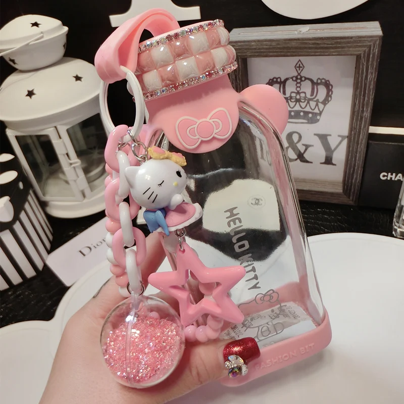 350 мл мультяшная кристальная бутылка для воды hello kitty с бриллиантами, детская Квадратная бутылка для воды против борьбы, стеклянная плоская чашка для воды Jingle Cat
