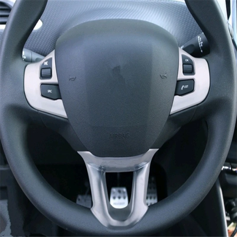 

WELKINRY car auto cover styling For Peugeot 2008 2013 2014 2015 2016 2017 ABS chrome steering wheel cap sticker accessories trim