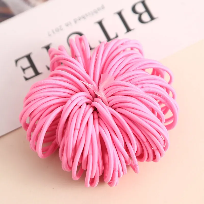 Bright pink 100 шт./лот, 3 см, эластичные резинки для волос для девочек, резинки для волос, аксессуары для волос - Цвет: Bright pink