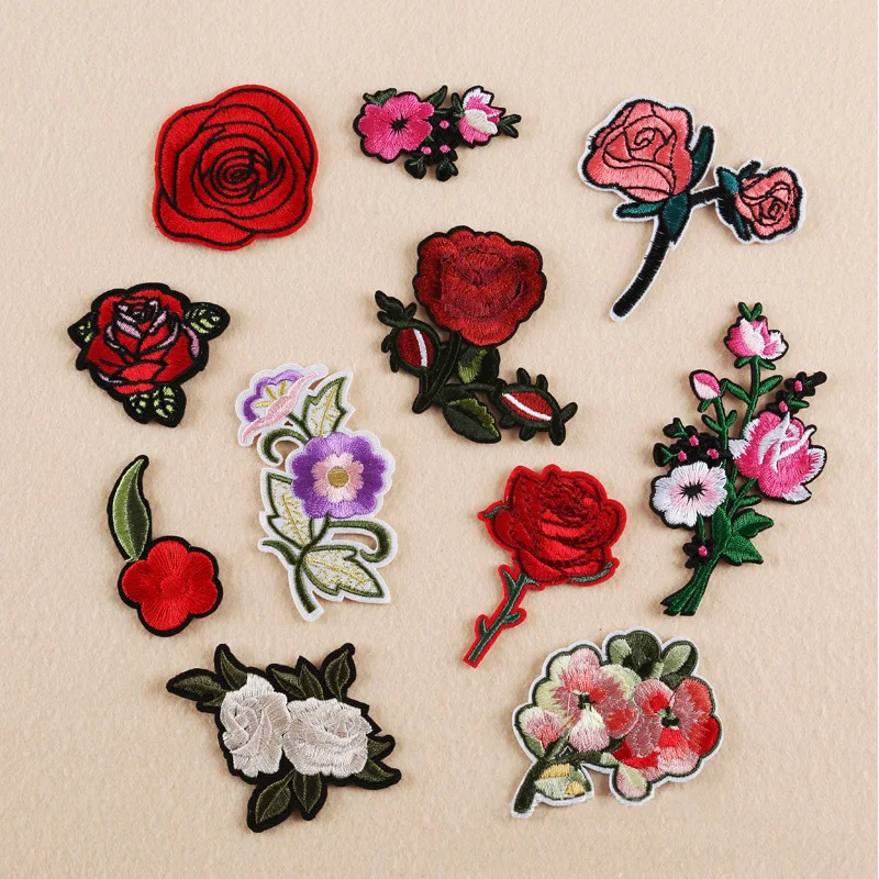 

3d цветок Лилия красная роза нашивки вышитая аппликация железные аппликации на одежду наклейки для одежды вышивка полосы значки