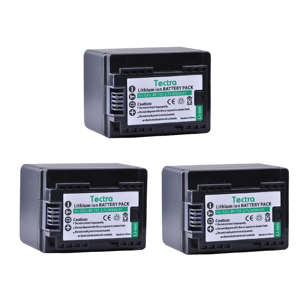 Tectra BP 727 BP727 3 шт/уп. Аккумулятор камеры для Canon фотокамера VIXIA HF M50 M500 M56 M52 M60 R30 R300 R308