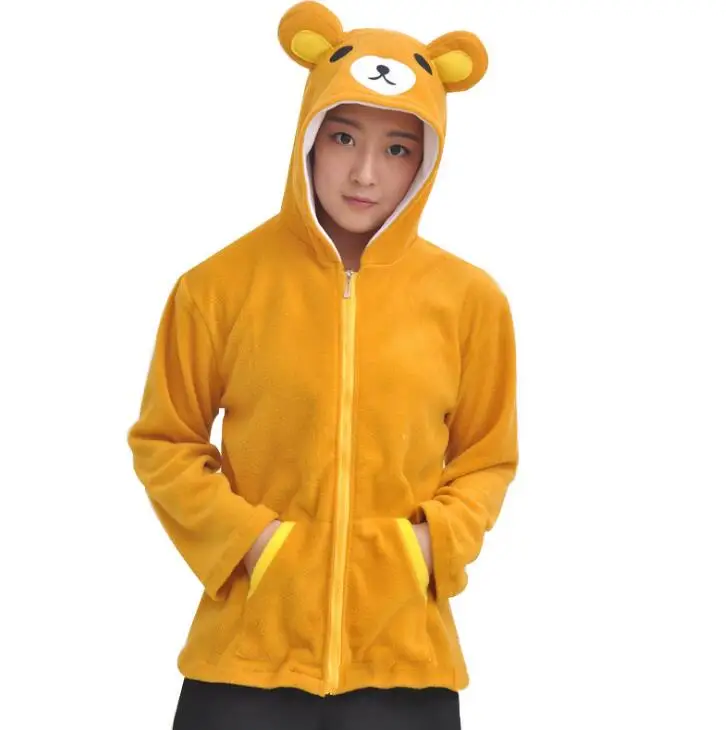 HKSNG осень зима мультфильм Rilakkuma толстовки с ушками теплый флис животных медведь толстовки размера плюс пальто Kigurumi
