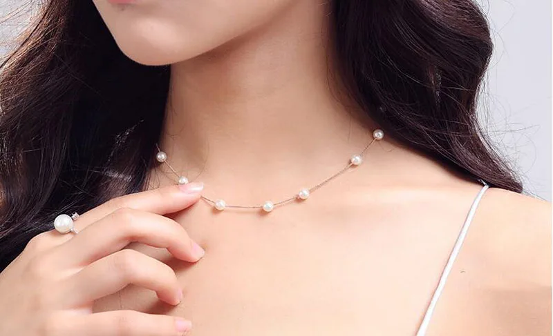 Women Jewellery 925 Silver Box Chain 6MM White Pearls Necklace Bridal Jewelry Female Wedding Gift Collares NZ170 | Украшения и
