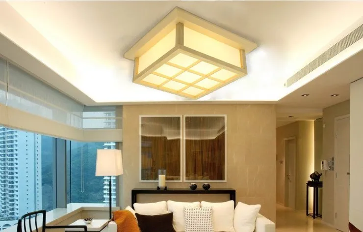 Современный квадратный деревянный потолочный светодиодный светильник из дуба и