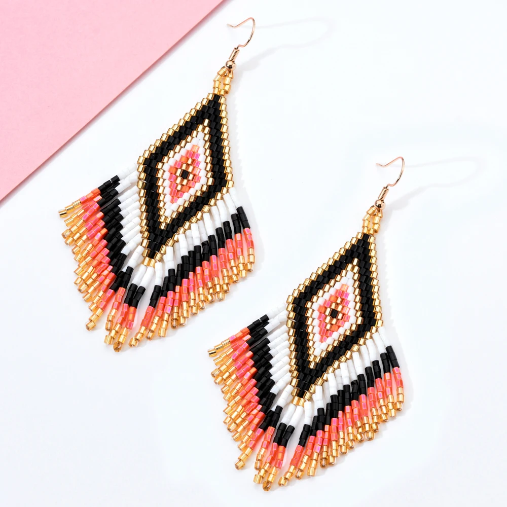 

ZMZY Ethnic Bohemia Unique Handwoven Beaded Boho Tassel Earrings for Women Jewelry Drop Big Earrings Multicolor Bijoux