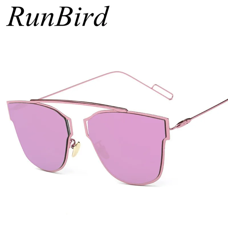 Женские зеркальные солнцезащитные очки RunBird в металлической оправе с плоским