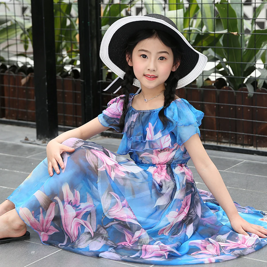 Summer Girl Dress Beach Floral Long Children's Holiday Kids Teenage Girls Clothes For 5 6 8 10 12 13 Years | Детская одежда и