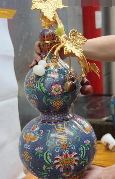 JP S1065 22 Дворцовая медная перегородчатая эмаль инкрустация агат нефрит долголетие