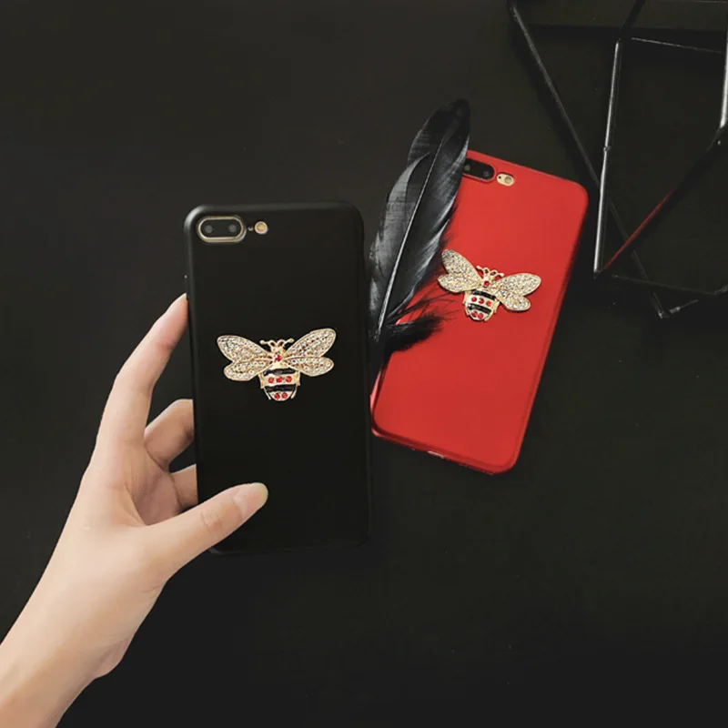 Diamond Soft Tpu Red and black 3D Gold Bee Phone Case For iphone 7plus iphone7 plus phone cover 605 |