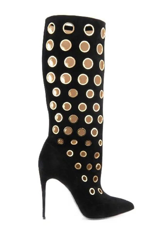 LTTL Пикантные женские зимние сапоги до колена ботинки в горошек с вырезами обувь