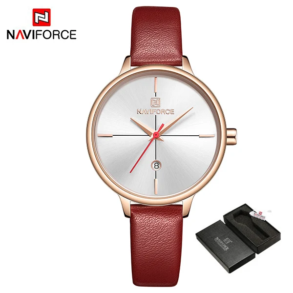 RedBox NAVIFORCE женские часы Топ бренд класса люкс водонепроницаемые женские часы кожаный ремешок браслет женские часы Новые Relogio Feminino - Цвет: RedBox