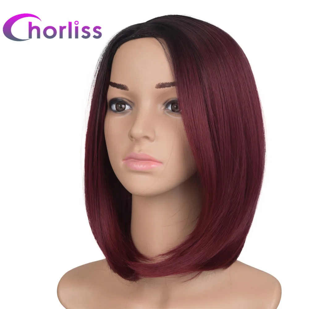Chorliss 10 дюймов Чёрный Т Бордовый Без Тесьмы Эффект Омбре Парик