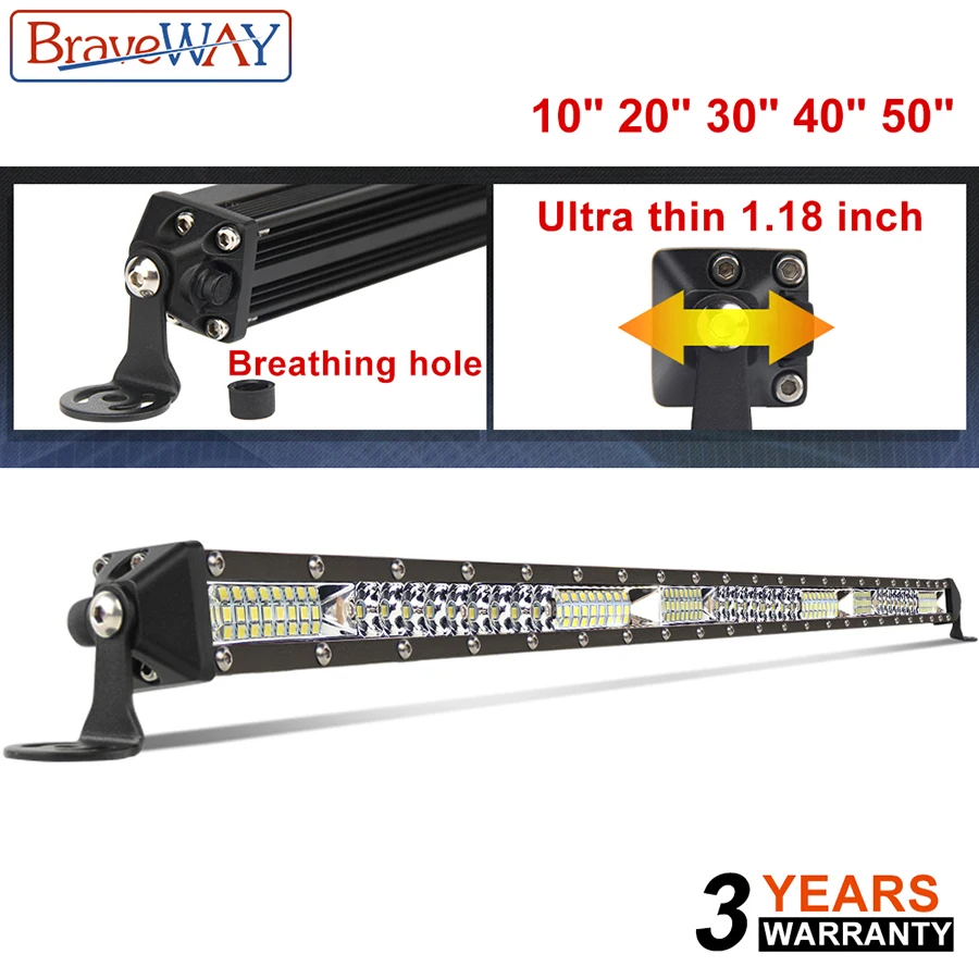 

BraveWay Offroad LED Light Bar 10" 20" 30" 40" 50" Spot Flood Combo LED Work Light Bar Truck SUV ATV 4WD 4x4 12v 24v LED Beams