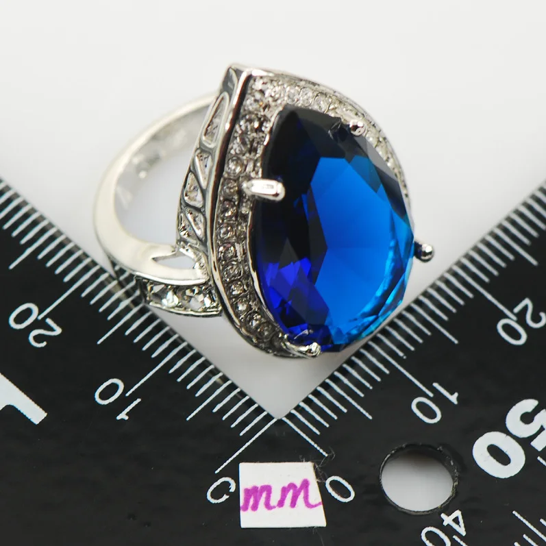 

Blue Crystal Zircon White Crystal Zircon Women 925 Sterling Silver Ring F967 Size 6 7 8 9 10