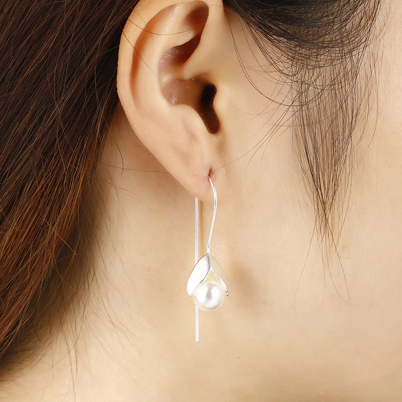 New Arrival 925 Sterling Silver Fashion pearl Flower Egg Ladies`drop Earrings Women Jewelry Birthday Gift Female Cheap | Украшения и