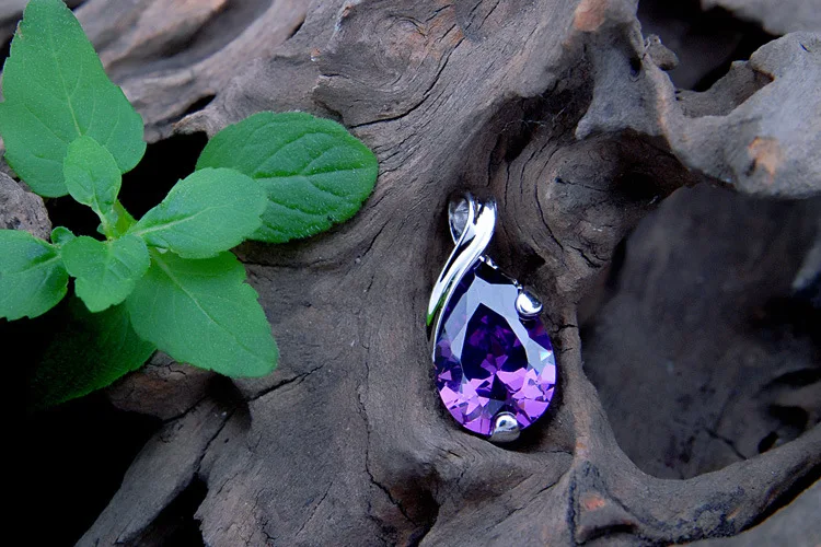 Latest New Purple CZ with 925 Sterling Silver Water Drop Pendant Necklace Nice Woman Fashion Jewellery | Украшения и аксессуары