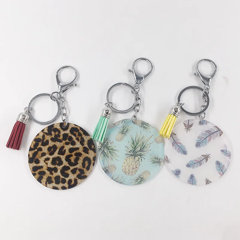 60 мм прозрачный акриловый брелок с леопардовым принтом ананас перья для ключей
