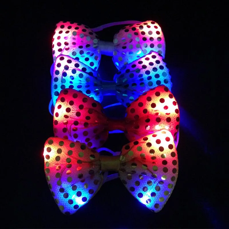 

Cool LED Flashing Sequin Bow Tie Neckwear Adjustable Unisex Bow Tie Adults Fancy Dress Neckwear Costume Party Halloween