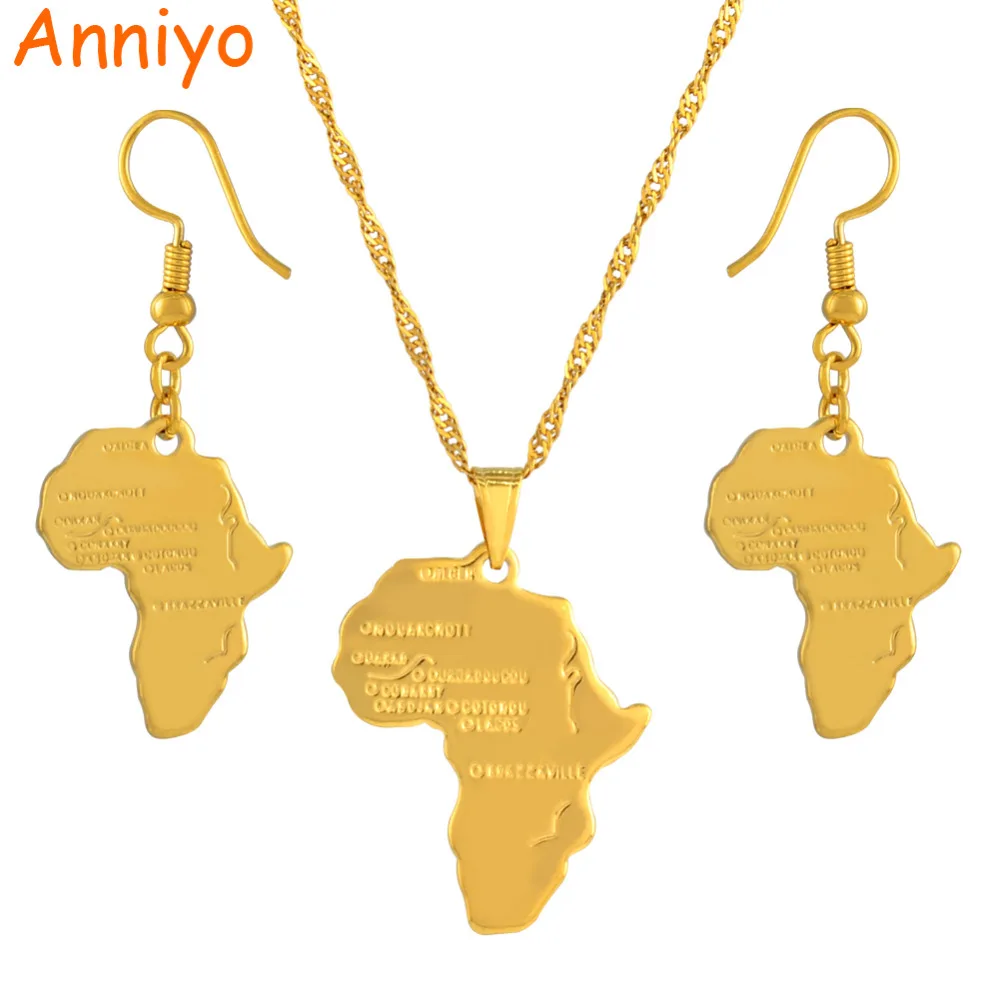 Anniyo Africa ювелирные изделия с дизайном карта набор подвесных ожерелий серьги